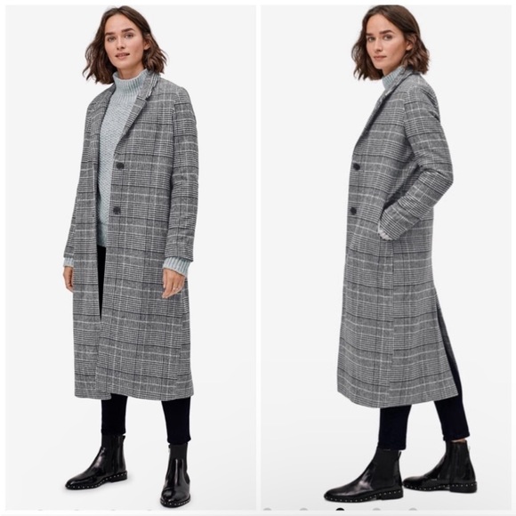 Ellos Black & White Houndstooth Plaid Wool Blend Wool Blend Mid Length Coat - Picture 3 of 6